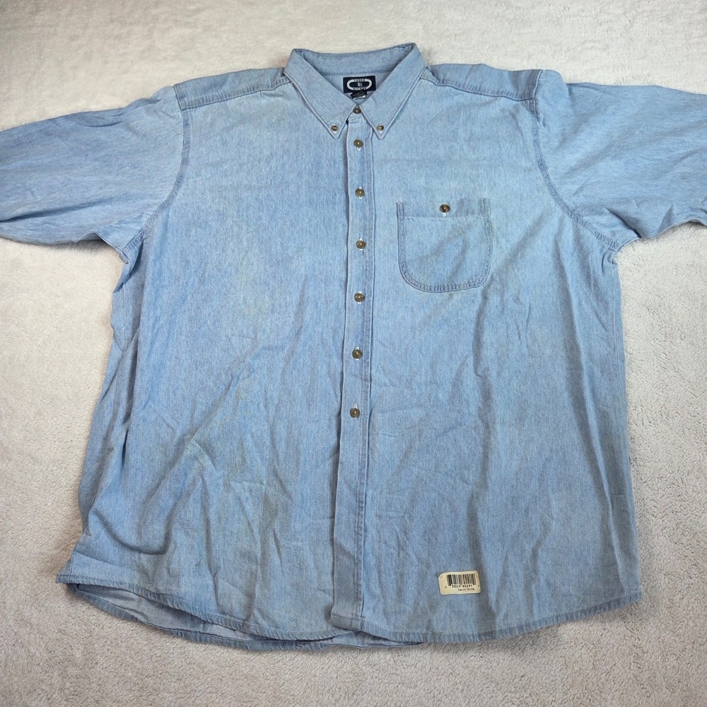Three Rivers Mens 3XL Denim Shirt Light Wash Cotton Long Sleeve Button Down Blue